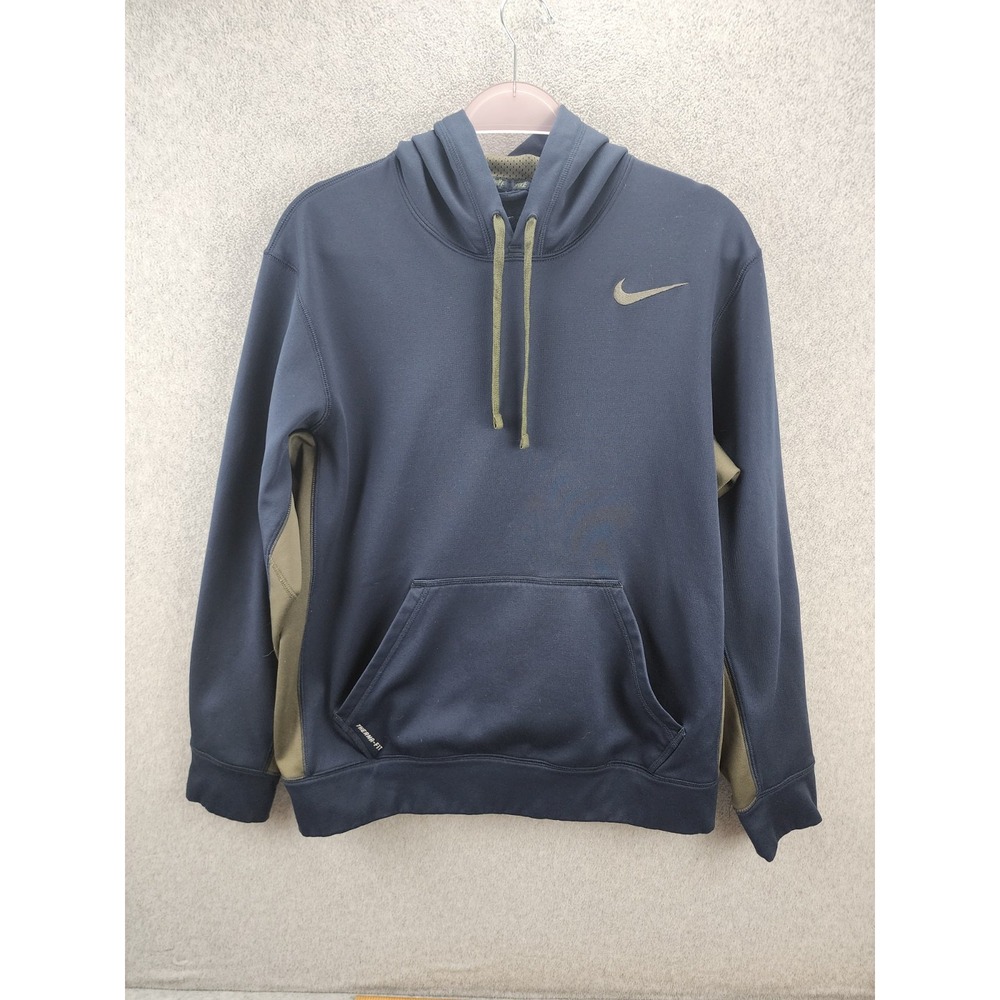 Nike Therma-FIT Men's M Blue/Green Fleece Pullover Hoodie Logo Pockets
